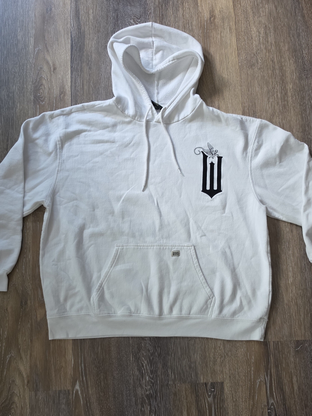 White Hooded Sweatshirt with Black Wicked Graphic